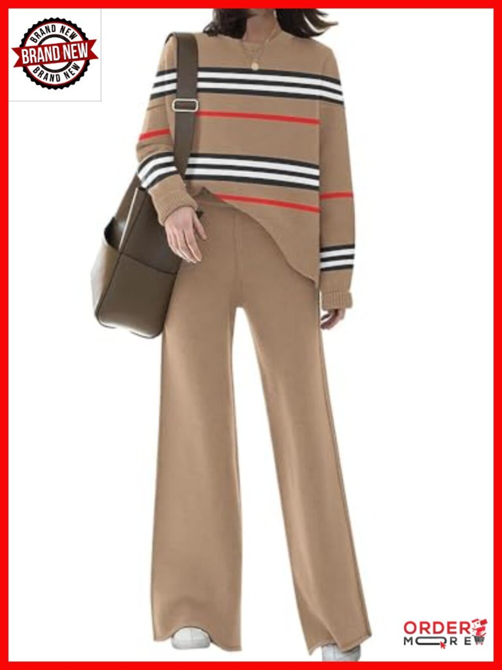 Womens 2 Piece Knit Sweater Lounge Set Crop Top Wide Leg Pants Sweatsuit